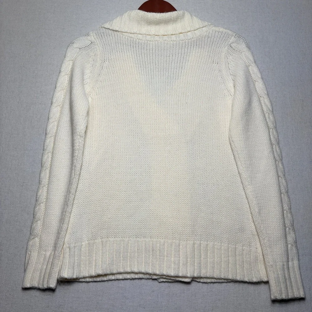 St Johns Bay Cream Cable Knit Shawl Collar Cardigan Sweater‎ PS